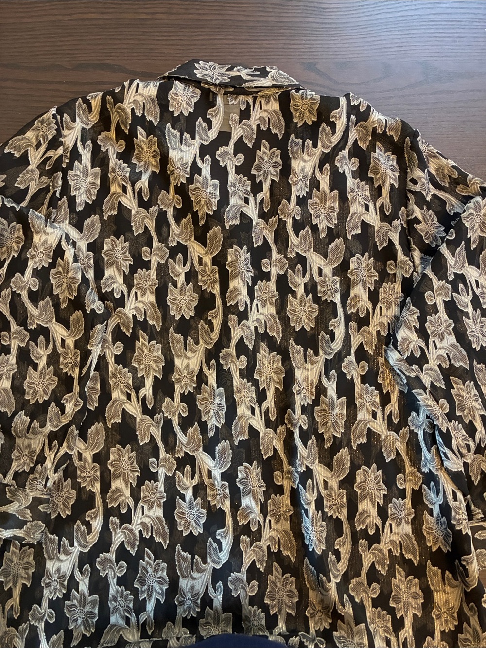 Vintage Notations Black Shirt with Gold Stripes& Beige Floral Pattern - Picture 4 of 8